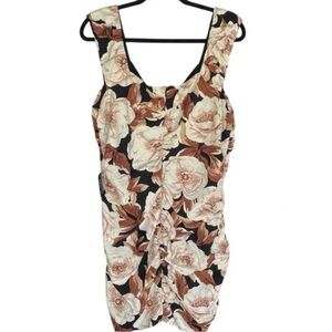 Floral Ruched Tank Dress - Black with Cream & Brown Floral